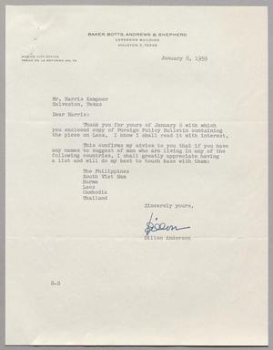 [Letter from Dillon Anderson to Harris Leon Kempner, January 8, 1959]
