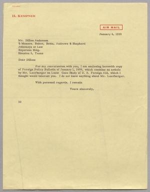 [Letter from Harris Leon Kempner to Dillon Anderson, January 6, 1959]