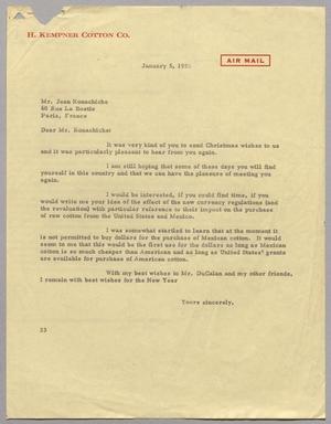 [Letter from Harris L. Kempner to Jean Konachiche, January 5, 1959]