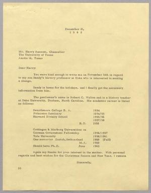 [Letter from Harris Leon Kempner to Harry Ransom, December 21, 1962]