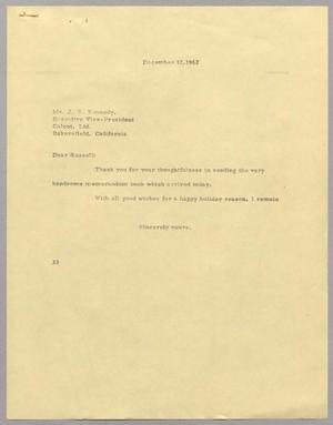 [Letter from Harris L. Kempner to J. R. Kennedy, December 12, 1962]
