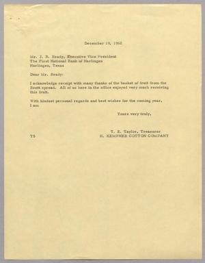 [Letter from T. E. Taylor to J. B. Brady, December 19, 1962]