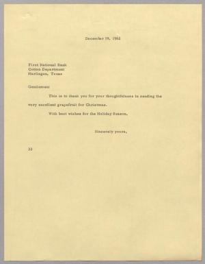 [Letter from Harris L. Kempner to the First National Bank, December 19, 1962]