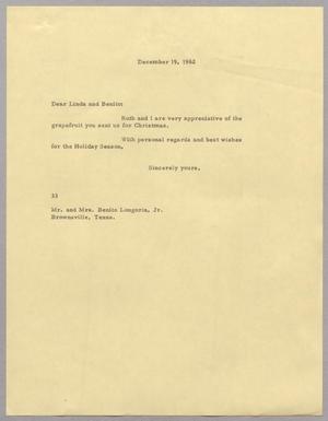 [Letter from Harris L. Kempner to Linda and Benito Longoria, December 19, 1962]