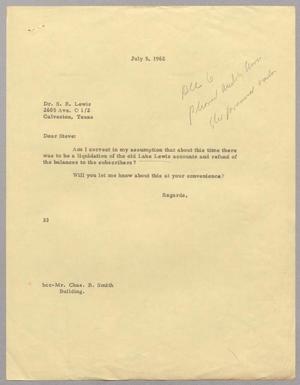 [Letter from Harris Leon Kempner to Steve R. Lewis, July 5, 1962]
