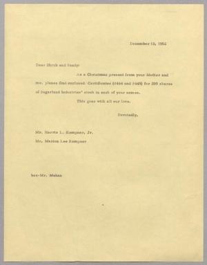 [Letter from Harris Leon Kempner to Shrub, and Sandy, December 13, 1962]