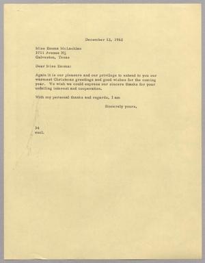 [Letter from Harris Leon Kempner to Emma McLachlan, December 12, 1962]