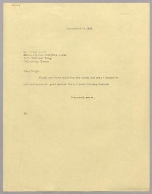 [Letter from Harris L. Kempner to Hugh Jones, December 12, 1962]