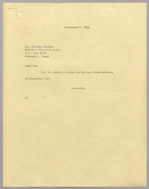 [Letter from Harris Leon Kempner to Jerome Marlin, December 7, 1962]