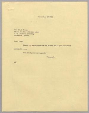 [Letter from Harris L. Kempner to Hugh Jones, November 30, 1962]
