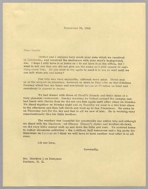 [Letter from Harris Leon Kempner to Sandy, November 30, 1962]