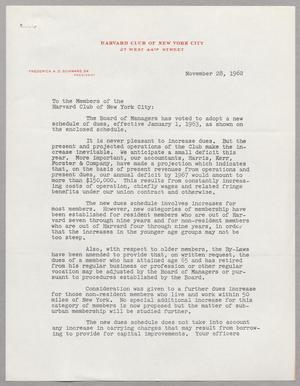 [Letter from the Harvard Club of New York City, November 28, 1962]