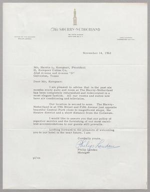 [Letter from Philip Landau to Harris L. Kempner, November 14, 1962]