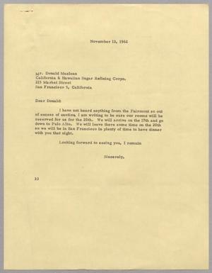 [Letter from Harris Leon Kempner to Donald Maclean, November 13, 1962]