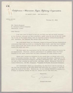 [Letter from Donald Maclean to Harris Leon Kempner, October 23, 1962]