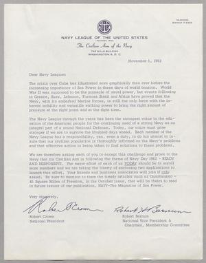 [Memorandum From Navy League of the United States, November 5, 1962]
