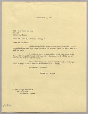 [Letter from Harris Leon Kempner to Galveston Yacht Service, November 12, 1962]