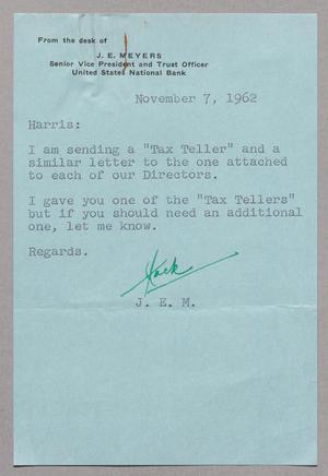 [Letter from J. E. Meyers to Harris L. Kempner, November 7, 1962]