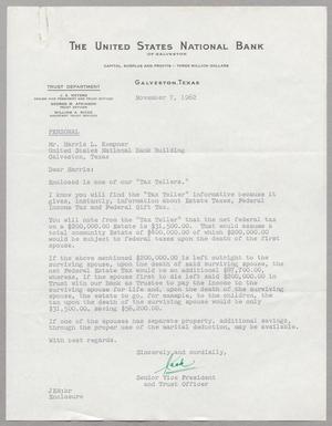 [Letter from Jack E. Meyers to Harris L. Kempner, November 7, 1962]
