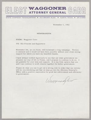 Primary view of object titled '[Letter from Waggoner Carr, November 1, 1962]'.