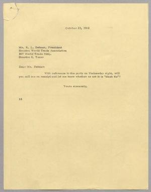 [Letter from Harris L. Kempner to R. L. Debner, October 22, 1962]