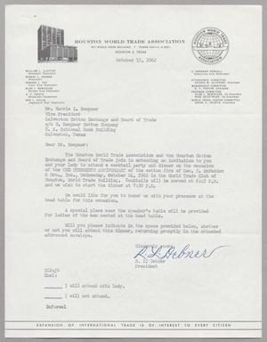 [Letter from R. L. Debner to Harris L. Kempner, October 13, 1962]