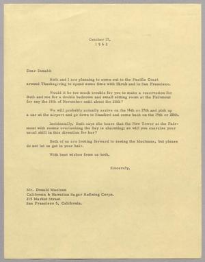 [Letter from Harris Leon Kempner to Donald Maclean, October 17, 1962]