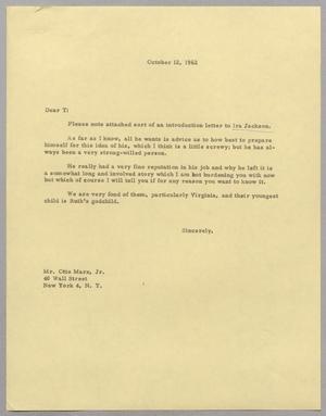 [Letter from Harris Leon Kempner to Otto Marx, Jr. , October 12, 1962]