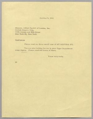 [Letter from Harris L. Kempner to Alfred Dunhill of London, Inc., October 9, 1962]