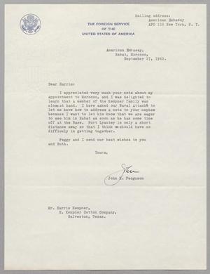 [Letter from John H. Ferguson to Harris Leon Kempner, September 27, 1962]