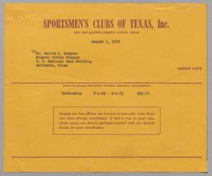 [Invoice for Membership, Sportmen's Clubs of Texas, Inc., Office Copy]