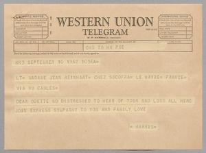 [Telegram from Harris Leon Kempner to Odette Reinhart, September 10, 1962]