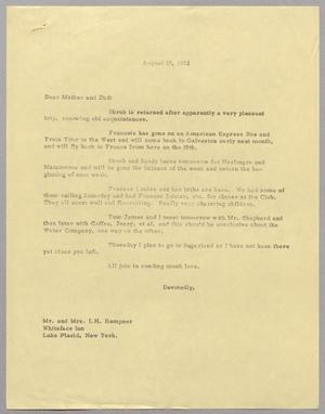 [Letter from Harris Leon Kempner to Mr. and Mrs. I. H. Kempner, August 21, 1962]