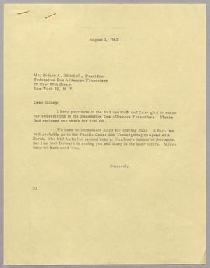 [Letter from Harris Leon Kempner to Sidney A. Mitchell,  August 2, 1962]
