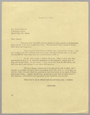 [Letter from Harris Leon Kempner to David Frisch, August 17, 1962]