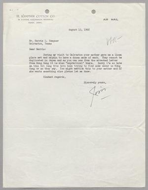 [Letter from James T. Baird to Harris Leon Kempner, August 13, 1962]