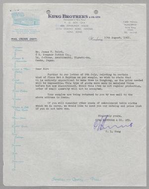 [Letter from C. L. Kung to James T. Baird, August 10, 1962]