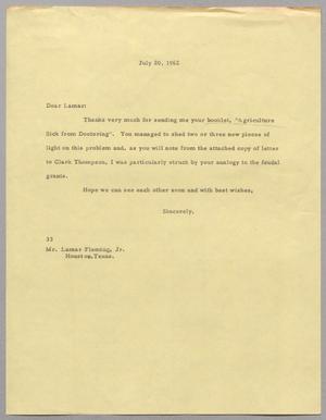 [Letter from Harris Leon Kempner to Lamar Fleming, Jr., July 20, 1962]