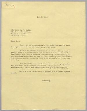 [Letter from Harris Leon Kempner to John. W. F. Dulles, July 11, 1962]