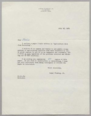 [Letter from Lamar Fleming, Jr. to Harris Leon Kempner, July 16, 1962]