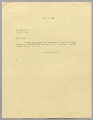 [Letter from Harris Leon Kempner to Driskill Hotel, June 5, 1962]