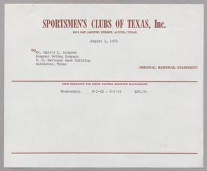[Invoice for Membership, Sportmen's Clubs of Texas, Inc.]