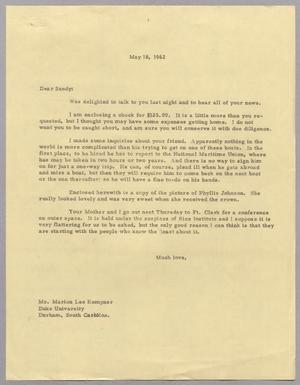 [Letter from Harris Leon Kempner to Sandy, May 18, 1962]