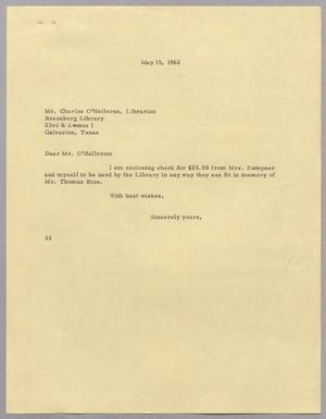[Letter from Harris L. Kempner to Charles O'Halloran, May 15, 1962]
