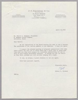 [Letter from Robert B. Dickson to Harris Leon Kempner, April 16, 1962]
