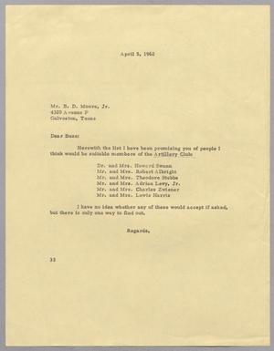 [Letter from Harris L. Kempner to B. D. Moore, Jr., April 5, 1962]