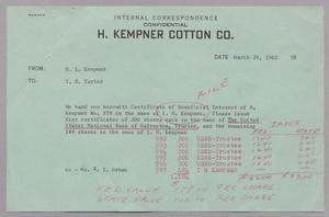 [Message from H. L. Kempner to T. E. Taylor, March 29, 1962, Copy 3]