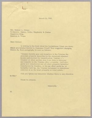 [Letter from Harris Leon Kempner to Homer L. Bruce, March 21, 1962]