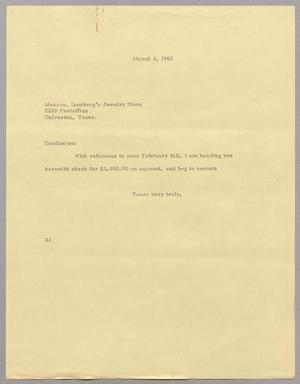 [Letter from Harris Leon Kempner to Messrs. Isenberg's Jewelry Store, March 3, 1962]