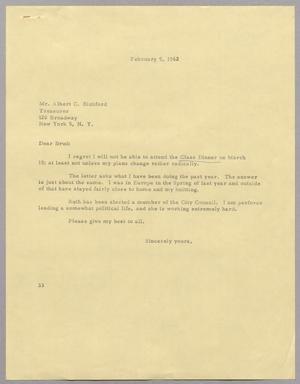 [Letter from Harris Leon Kempner to Albert C. Bickford, February 9, 1962]